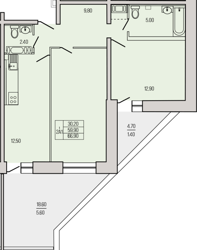 2 ккв 65,8 м²