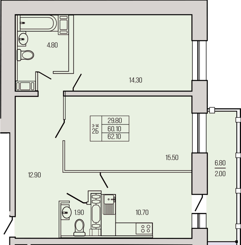 2 ккв 64,1 м²