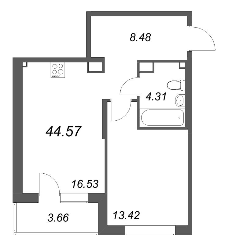 2 ккв (Евро) 44,6 м²