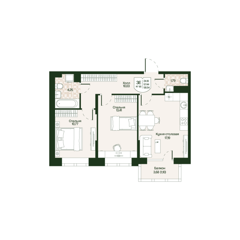 3 ккв (Евро) 57,4 м²