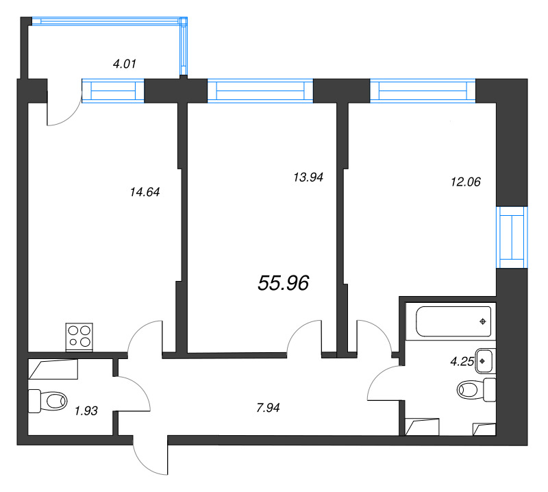 2 ккв 56 м²