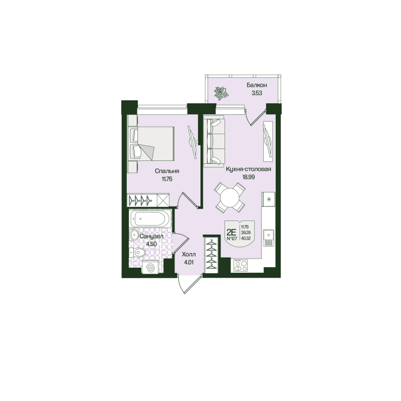 2 ккв (Евро) 40,3 м²