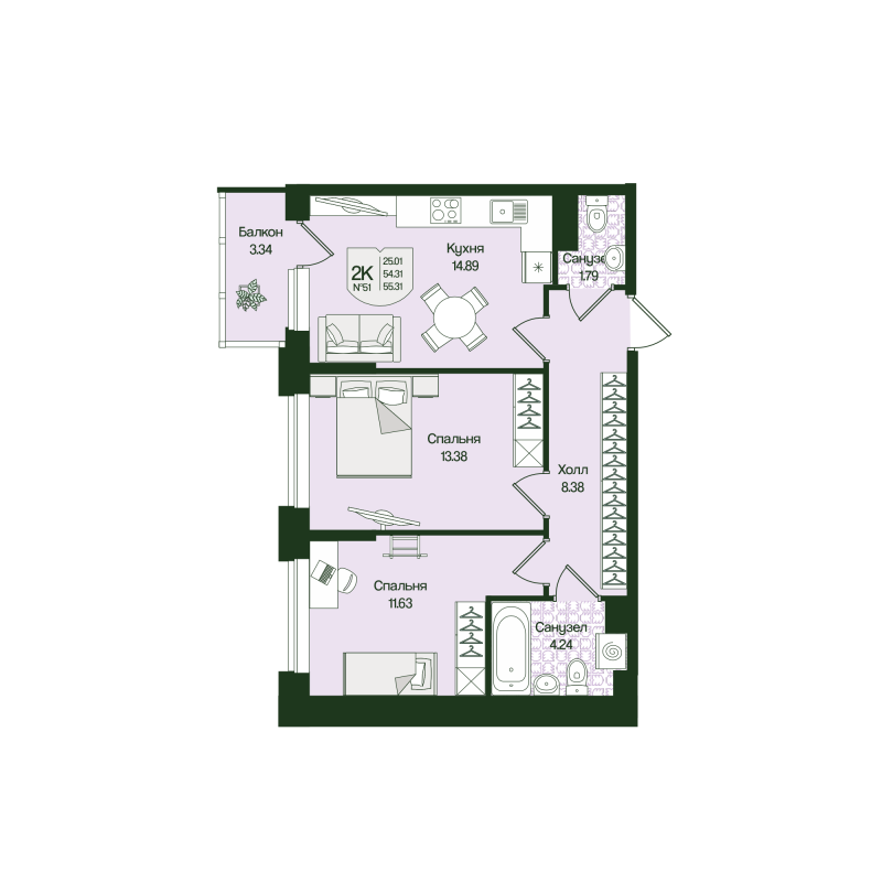 2 ккв 55,3 м²
