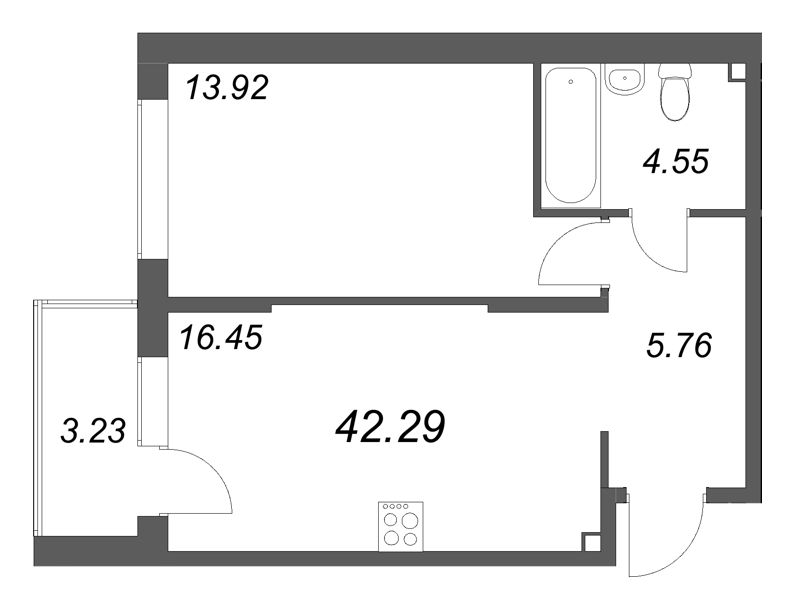 2 ккв (Евро) 42,3 м²