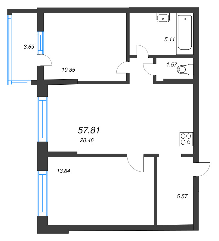 3 ккв (Евро) 57,8 м²