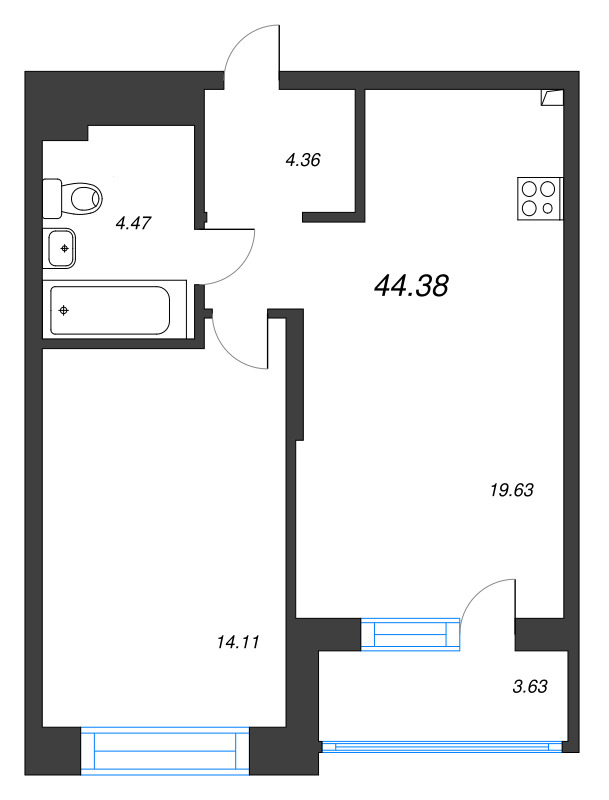 2 ккв (Евро) 44,4 м²