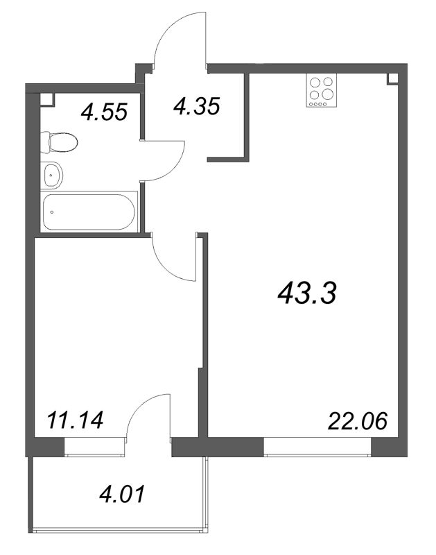 2 ккв (Евро) 43,3 м²