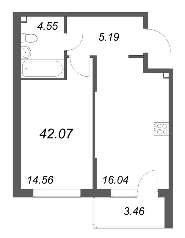 2 ккв (Евро) 42,1 м²