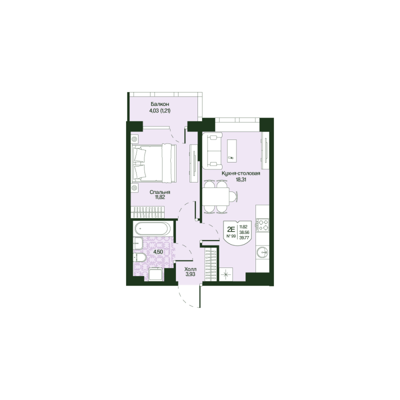 2 ккв (Евро) 38,6 м²