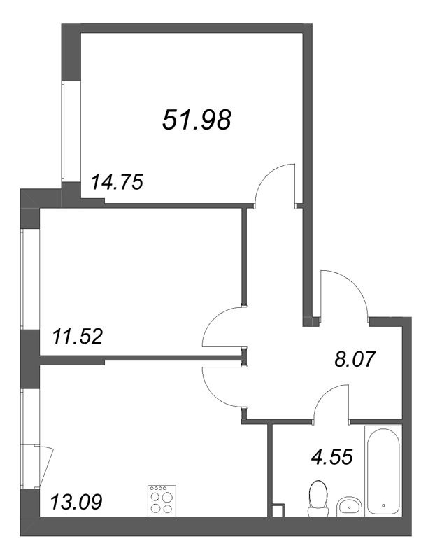 2 ккв 52 м²