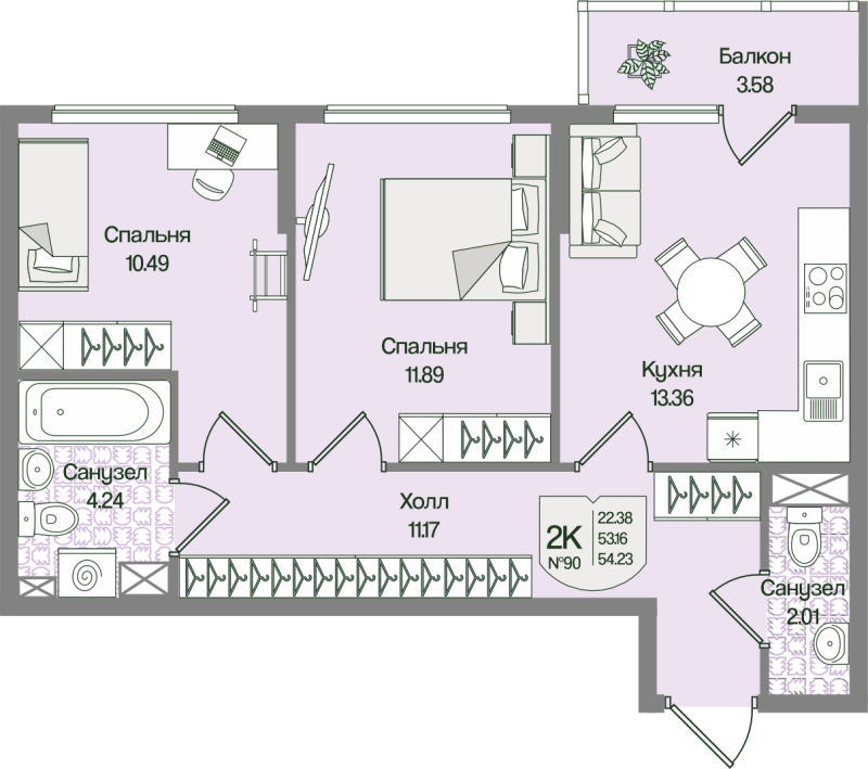 2 ккв 54,2 м²