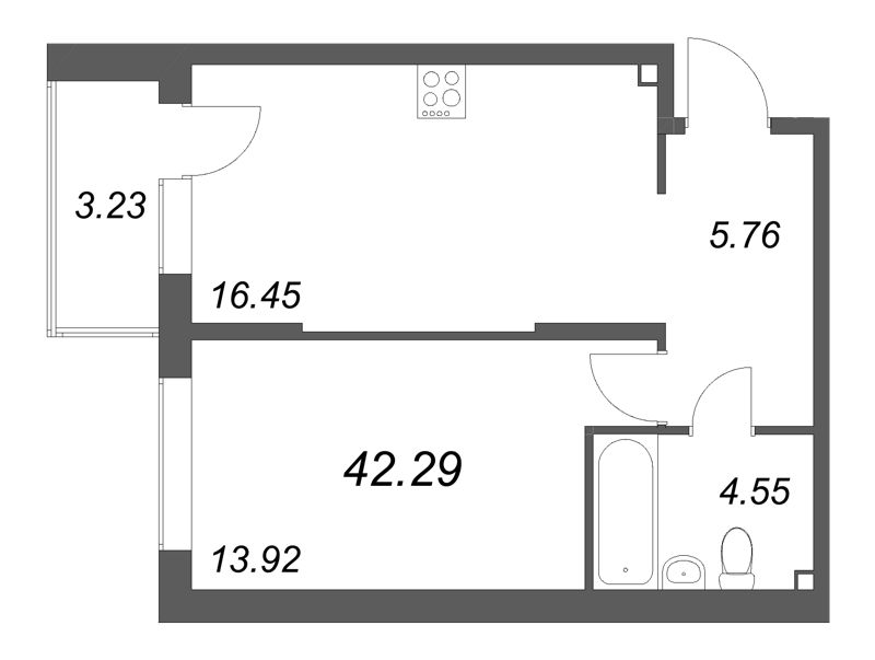 2 ккв (Евро) 42,3 м²