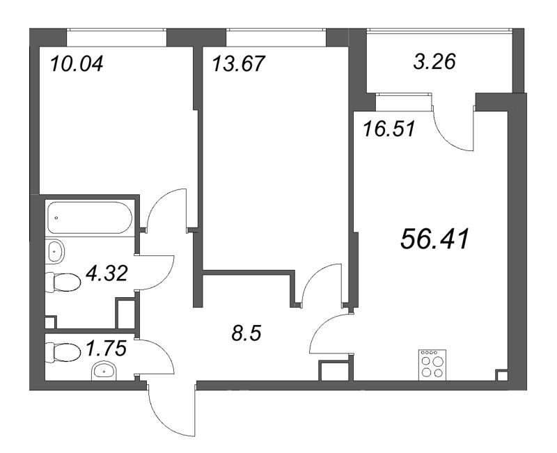 3 ккв (Евро) 56,4 м²