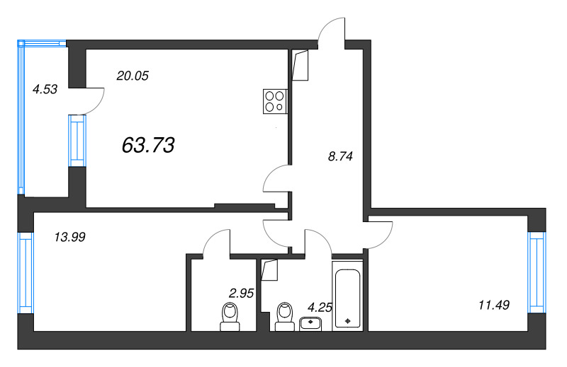 3 ккв (Евро) 63,7 м²