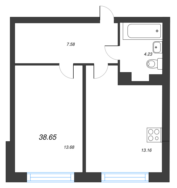 1 ккв 38,7 м²
