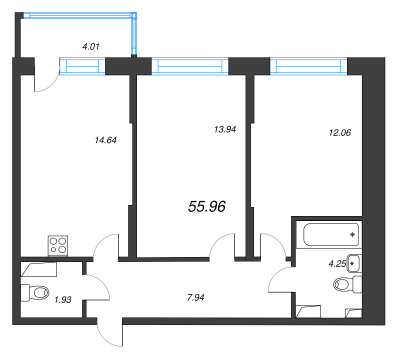 2 ккв 56 м²