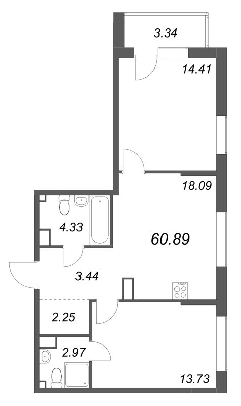 3 ккв (Евро) 60,9 м²