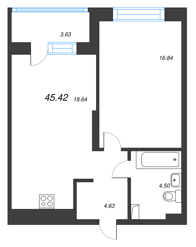 2 ккв (Евро) 45,4 м²