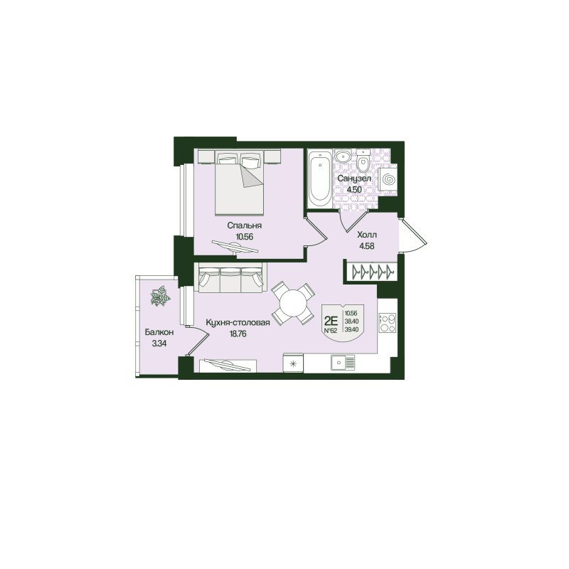 2 ккв (Евро) 39,4 м²