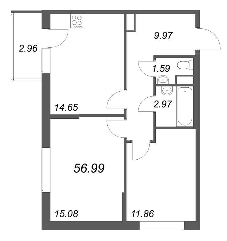 2 ккв 57 м²