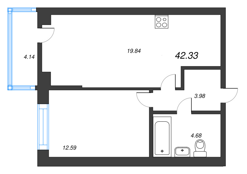 2 ккв (Евро) 42,3 м²