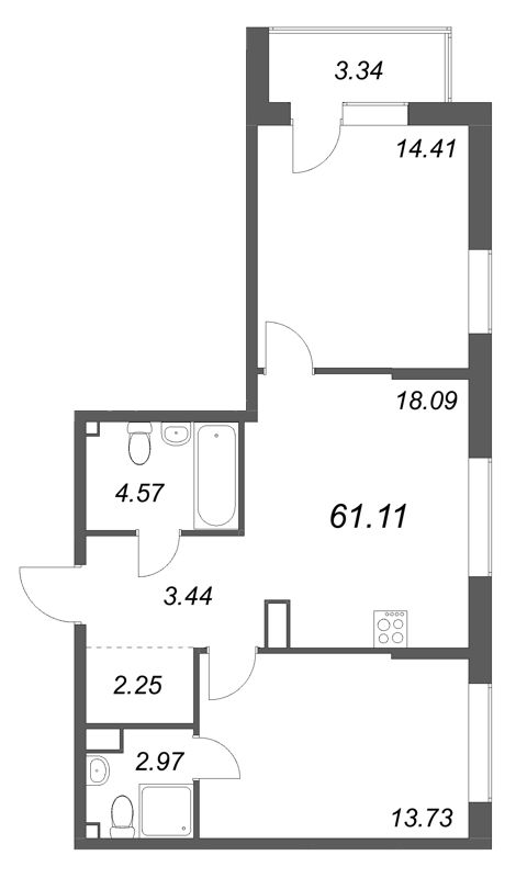 3 ккв (Евро) 61,1 м²