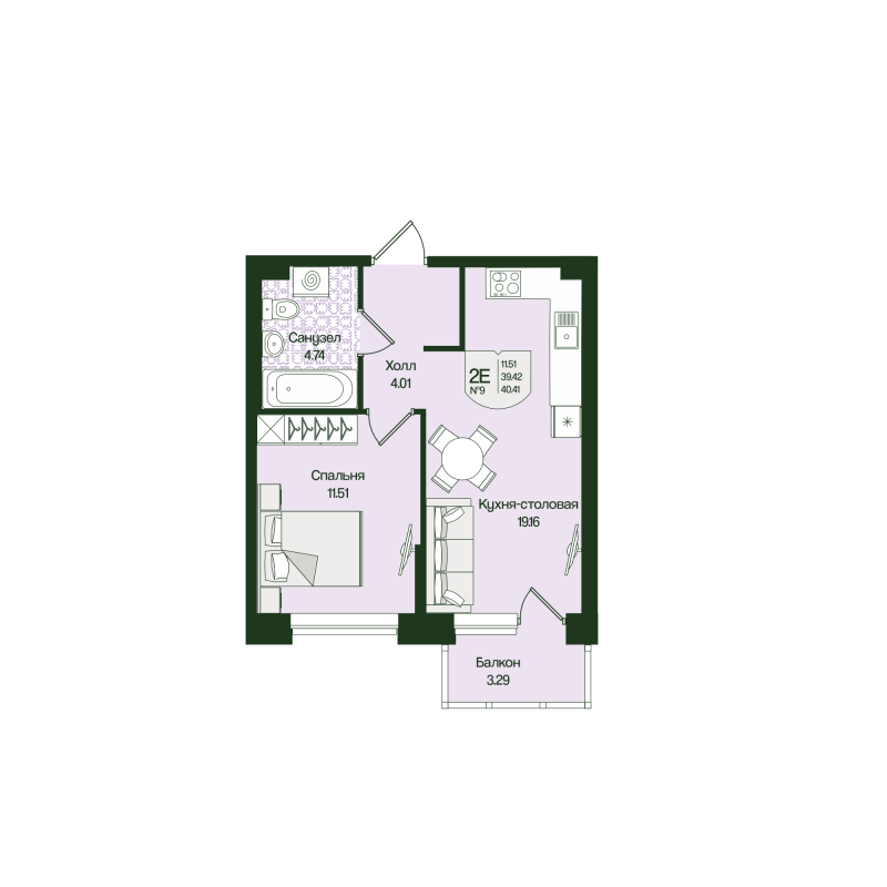 2 ккв (Евро) 40,4 м²