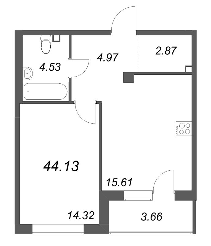 2 ккв (Евро) 44,1 м²