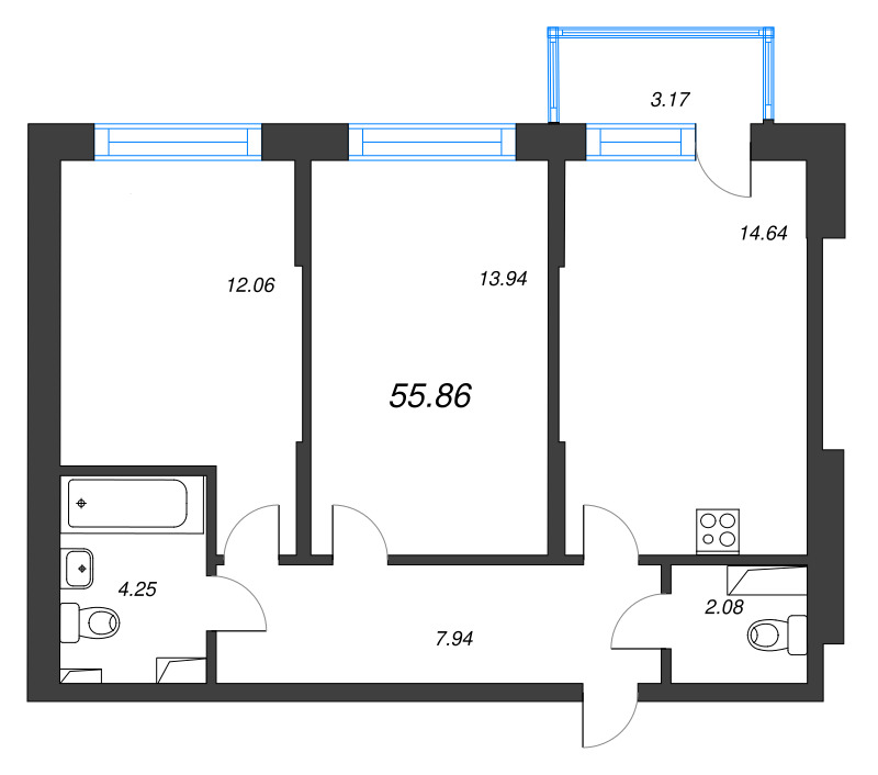 2 ккв 55,9 м²