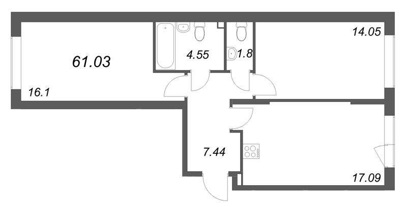 3 ккв (Евро) 61 м²