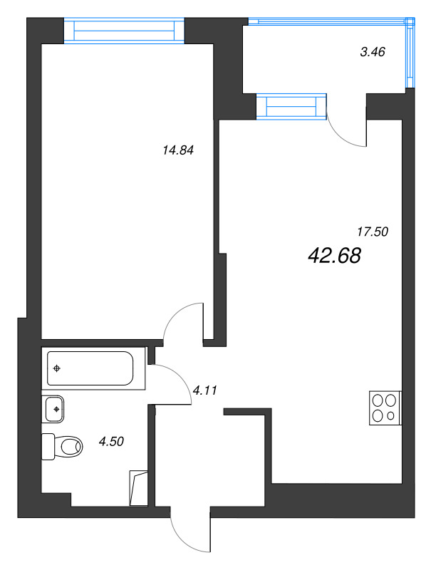 2 ккв (Евро) 42,7 м²