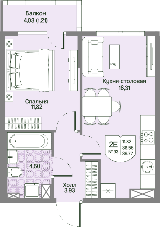2 ккв (Евро) 38,6 м²