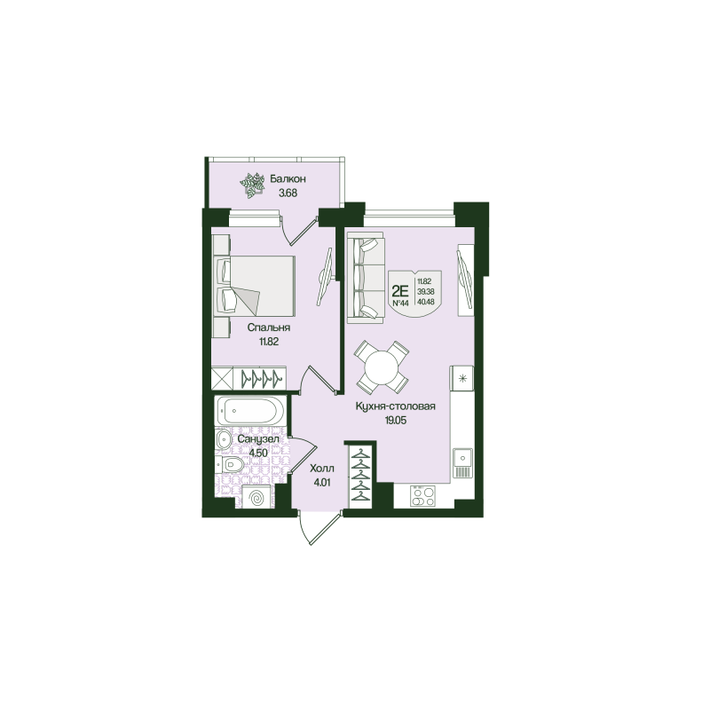 2 ккв (Евро) 40,5 м²