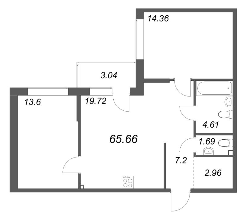 3 ккв (Евро) 65,7 м²
