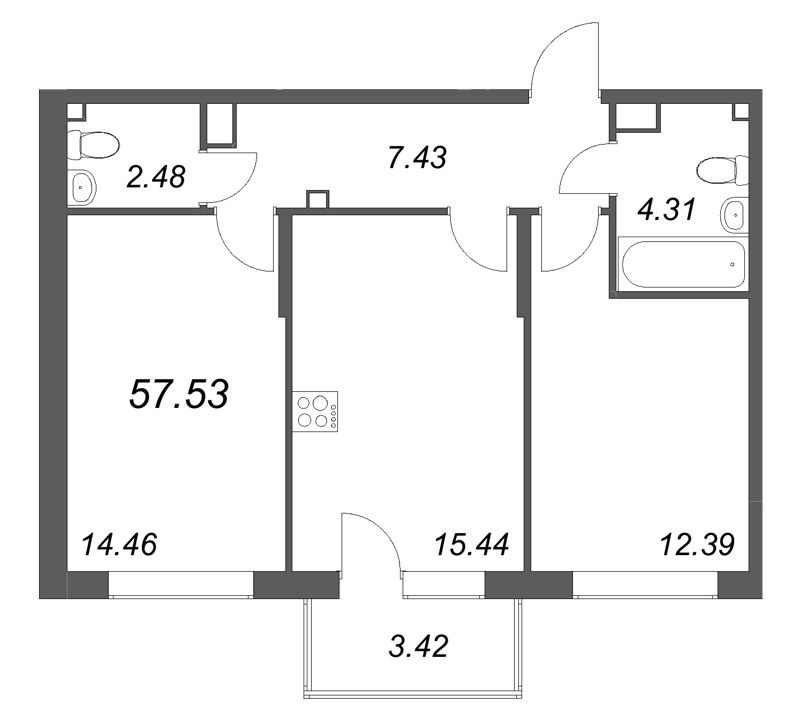 3 ккв (Евро) 57,5 м²