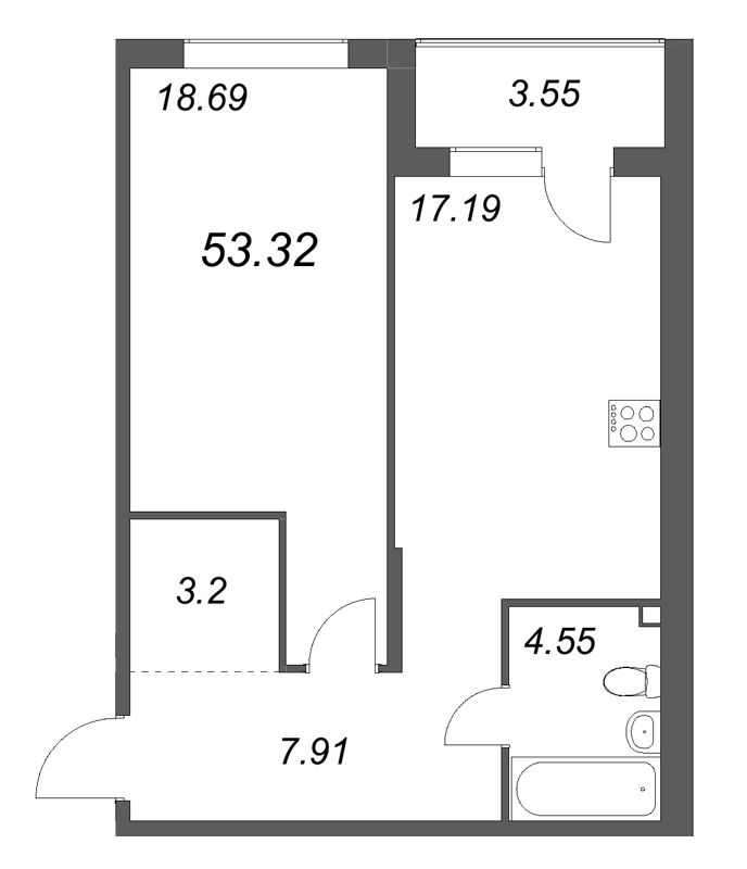 2 ккв (Евро) 53,3 м²