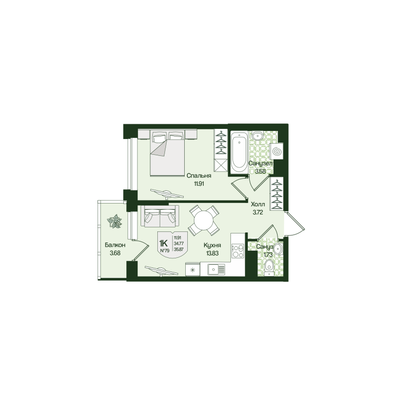 1 ккв 35,9 м²
