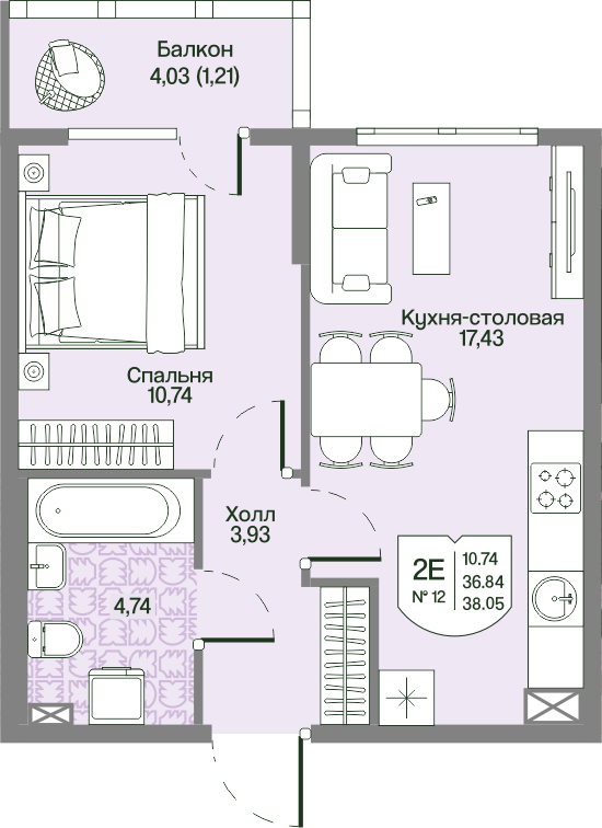 2 ккв (Евро) 36,8 м²