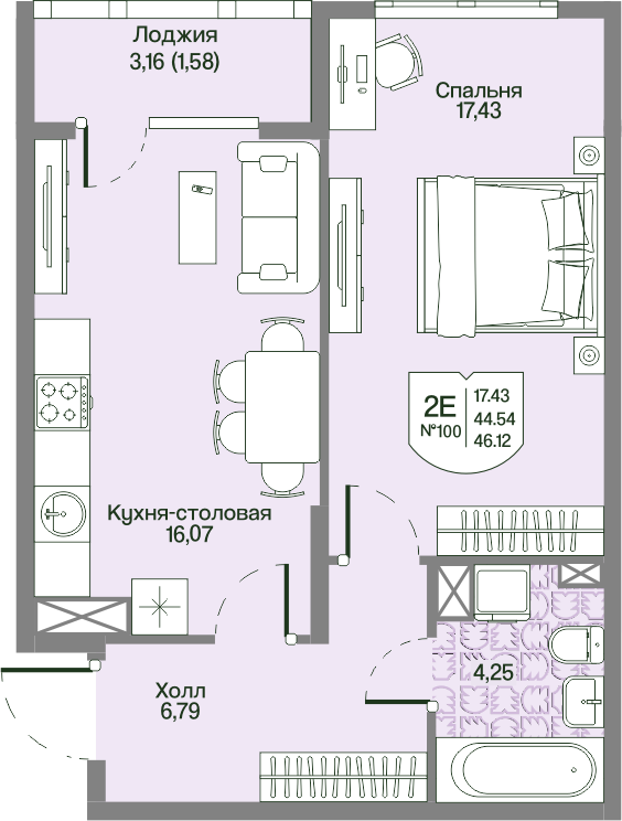 2 ккв (Евро) 44,5 м²