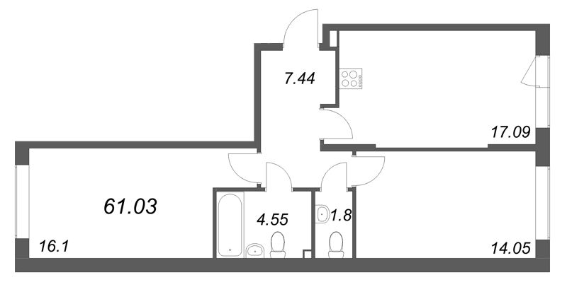 3 ккв (Евро) 61 м²