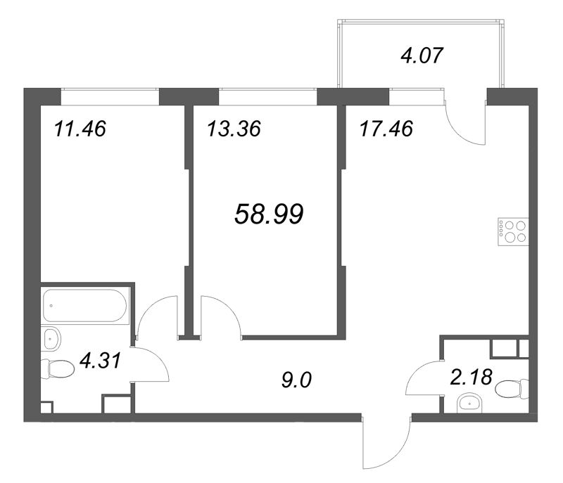 3 ккв (Евро) 59 м²
