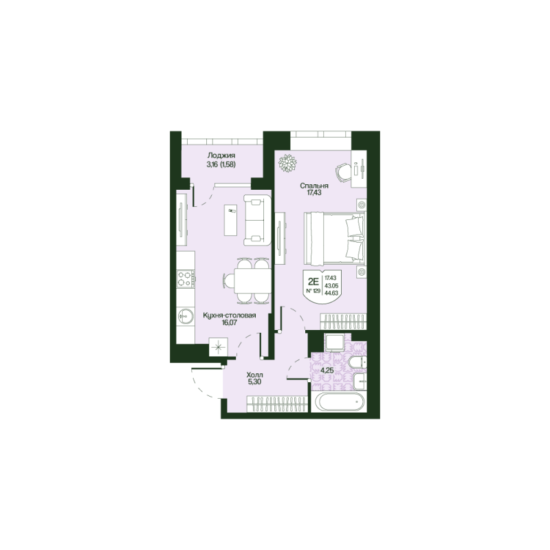 2 ккв (Евро) 43,1 м²