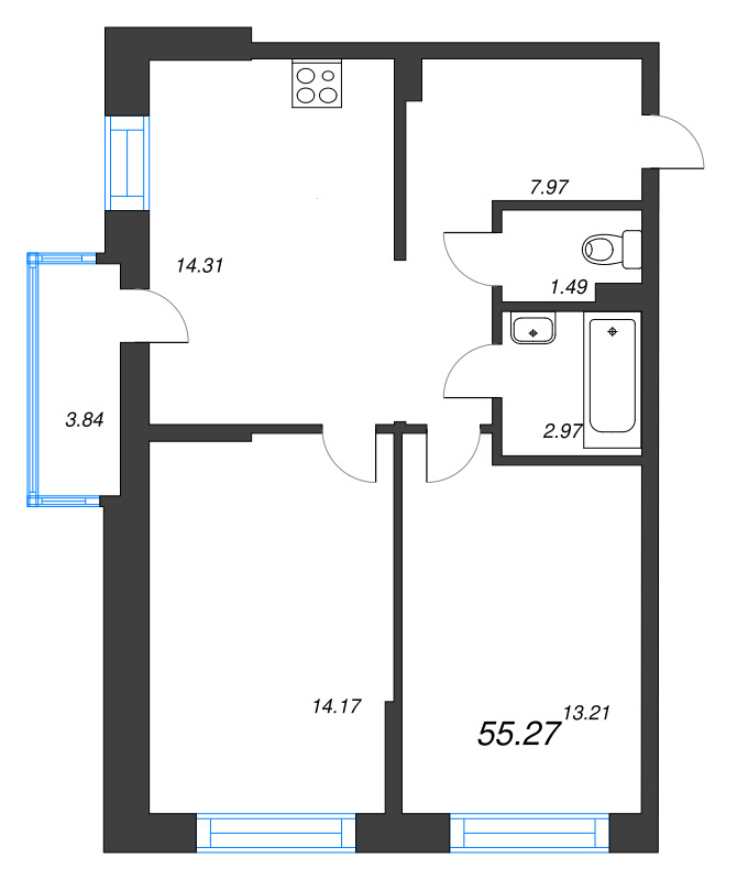 2 ккв 55,3 м²