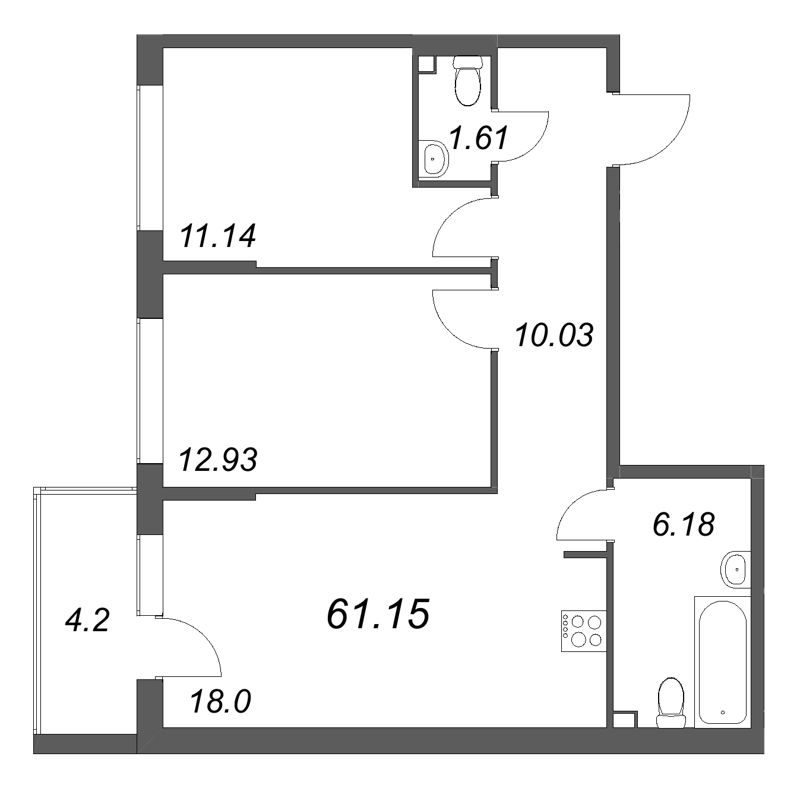 3 ккв (Евро) 61,2 м²