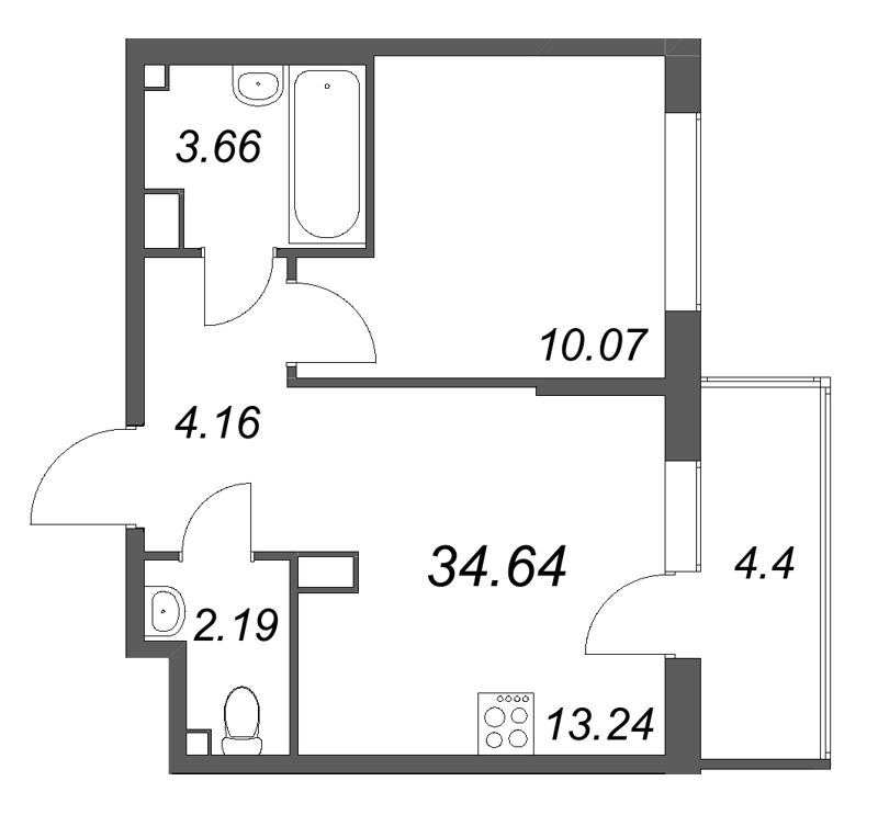 1 ккв 34,6 м²