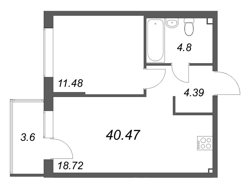 2 ккв (Евро) 40,5 м²