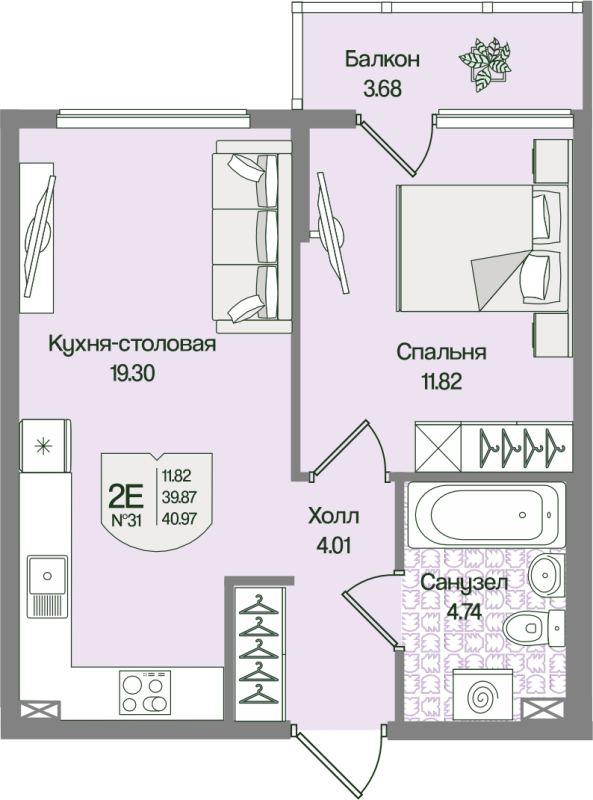2 ккв (Евро) 41 м²