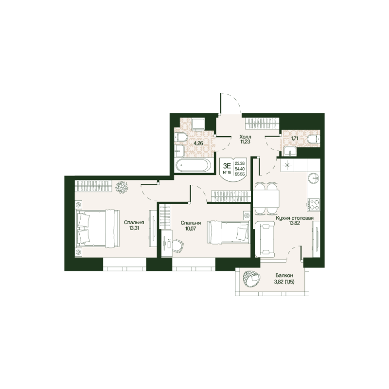 2 ккв 54,4 м²