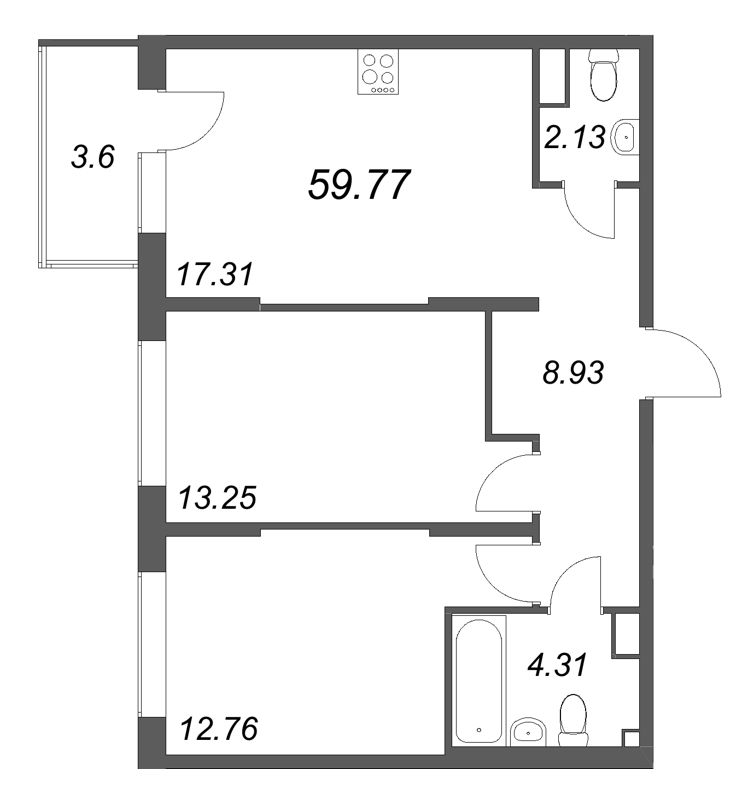 3 ккв (Евро) 59,8 м²