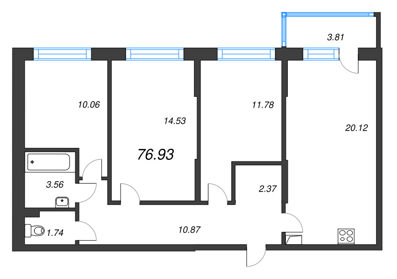 4 ккв (Евро) 76,9 м²